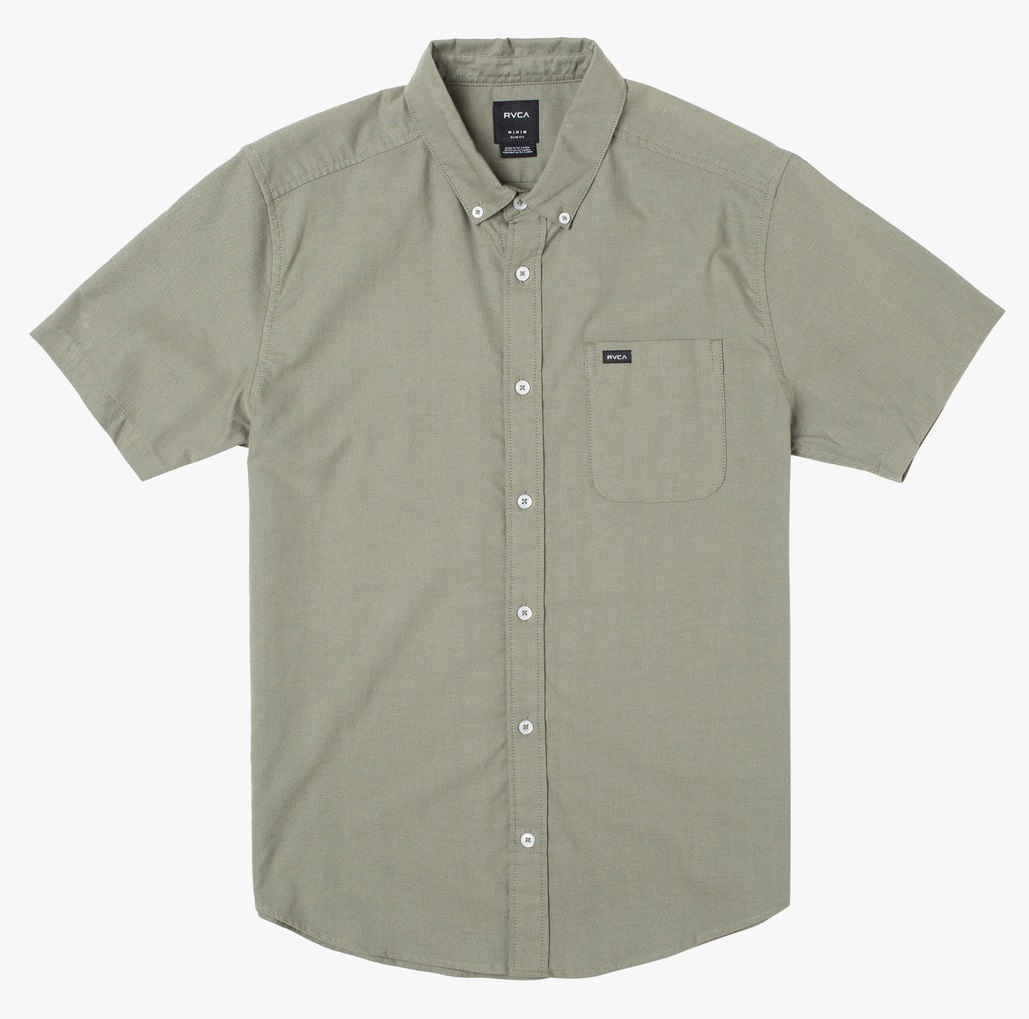 RVCA Men's That'll Do Stretch Short Sleeve Shirt – Slim Fit, Oxford Fabric, Button-Down Collar