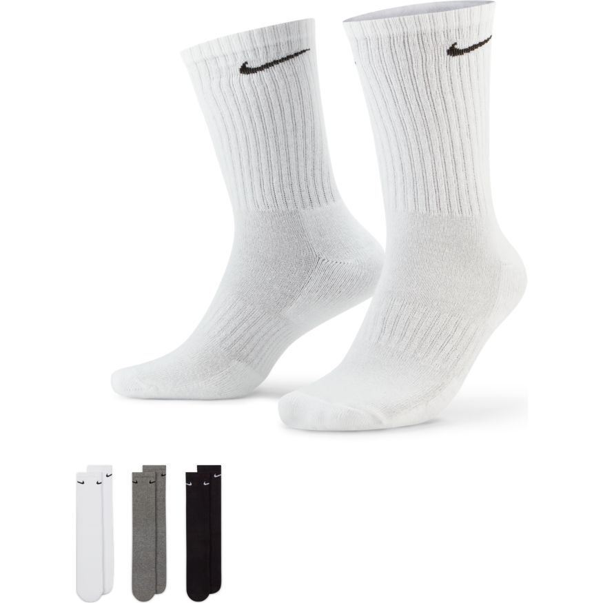 Nike Socks Crew 3pk Everyday Cush Grey White Black US 8 12