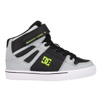 DC Youth Pure High Top Elastic Laces Velcro Grey/Black/Lime image