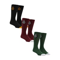 Volcom Socks Crew 3pk Full Stone Black/Red/Green US 9-12 image