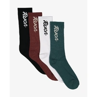 RVCA Socks Crew Seasonal 4pk Script Black/White/Green/Red image