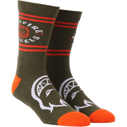 Spitfire Socks Classic Bighead Olive/Orange/White 1pk US 8-12