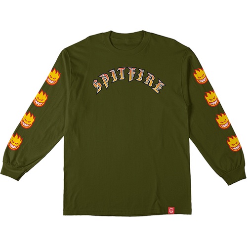 Spitfire Tee L/S Old E Bighead Fill Green [Size: Mens Medium]