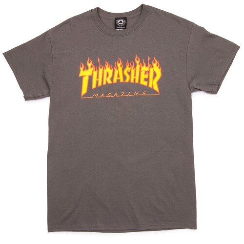 Thrasher Tee Flame Charcoal [Size: Mens Small]