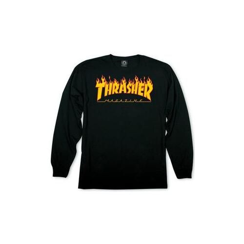 Thrasher Tee L/S Flame Black [Size: Mens Small]