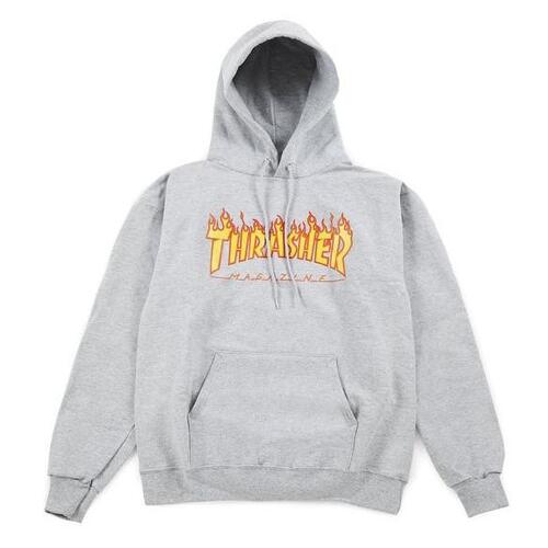 Thrasher Jumper Hood Pullover Flame Logo Light Grey [Size: Mens Small]