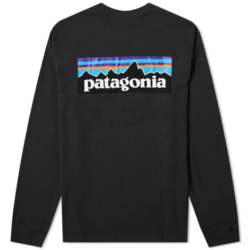 Patagonia Tee L/S P-6 Logo Responsibili-Tee Black [Size: Mens Large]