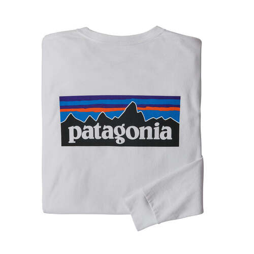 Patagonia Tee L/S P-6 Logo Responsibili-Tee White [Size: Mens Medium]