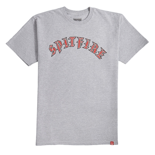 Spitfire Tee Old English Fill Heather Grey/Red [Size: Mens Small]