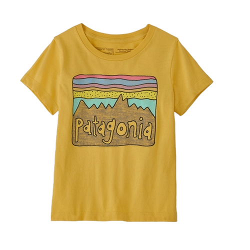 Patagonia Youth Tee Regenerative Organic Certified Cotton Fitz Roy Skies Surfboard Yellow [Size: US 2]
