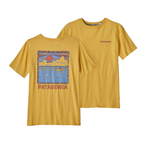Patagonia Youth Tee Regenerative Organic Graphic Summit Swell Surfboard Yellow [Size: Youth 12]
