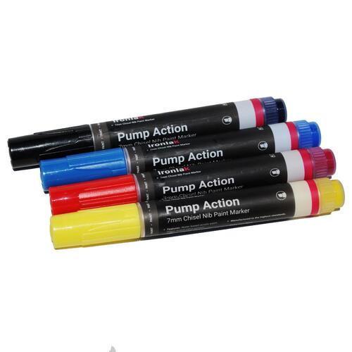 Ironlak Marker Paint Pump Chisel 7mm 4pk Primary Colours