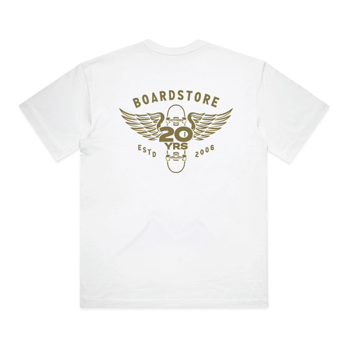 Boardstore Tee 20 Years Wings White/Gold [Size: Mens Small] [Colour: White]