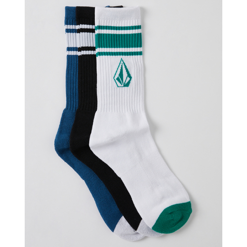 Volcom Youth Socks Full Stone 3pk Black/White/Blue