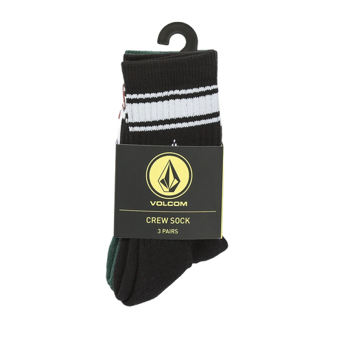 Volcom Youth Socks Full Stone 3pk Multi Black/Lime Green/White
