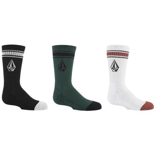Volcom Youth Socks Full Stone 3pk Black/Green/White
