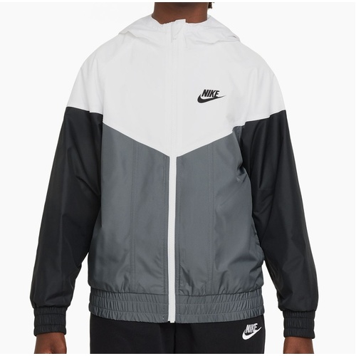 Nike Youth Jacket Wind Runner Hood White/Smoke Grey/Black [Size: Youth 12] [Colour: Multi]