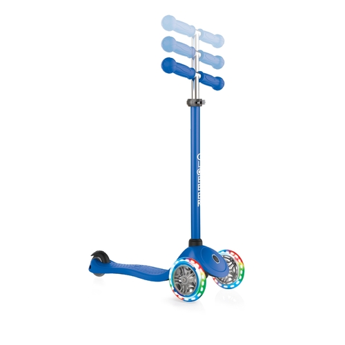 Globber Scooter 3 Wheel Primo Lights W/anodized T Bar Navy Blue