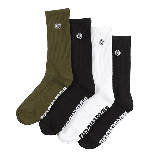 Independent Socks Cross Embroidery 4pk Black/White/Grey/Green US 6-10