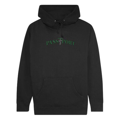 Passport Jumper Corkscrew Embroidery Pull Over Hoodie Black [Size: Mens Medium]