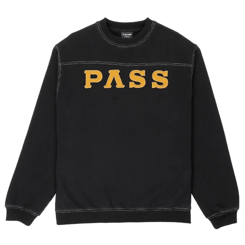 Passport Jumper Letterhead Panel Crewneck Sweater Washed Black [Size: Mens Large] [Colour: Black]