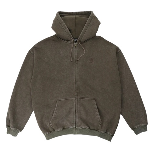 Passport Jumper Solid Workers Zip Hood Washed Bark [Size: Mens Medium] [Colour: Brown]