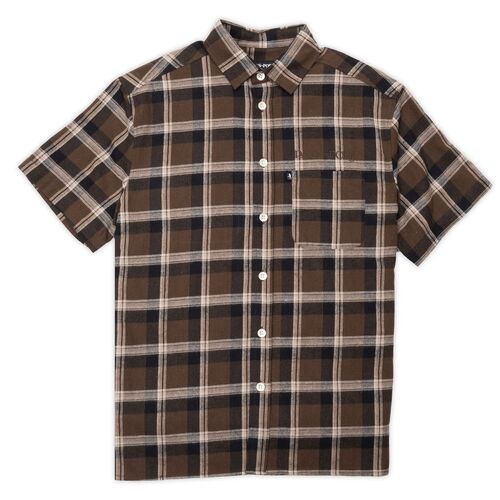 Passport Shirt Short Sleeve Workers Check Stem Logo Brown [Size: Mens Medium]