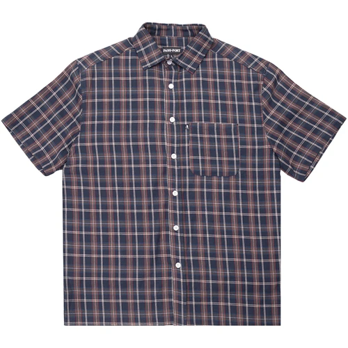 Passport Shirt Workers Check Shirt R44 Navy [Size: Mens Medium] [Colour: Blue]