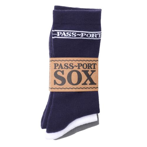 Passport Socks 3pk Sox Navy/White/Grey US 8-12