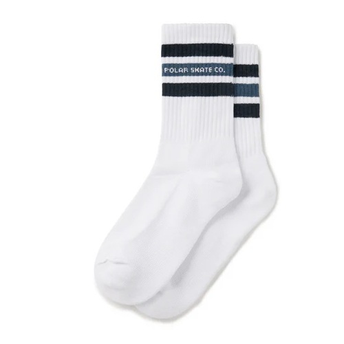 Polar Skate Co. Socks Rib Fat Stripe White/Blue US 9-12