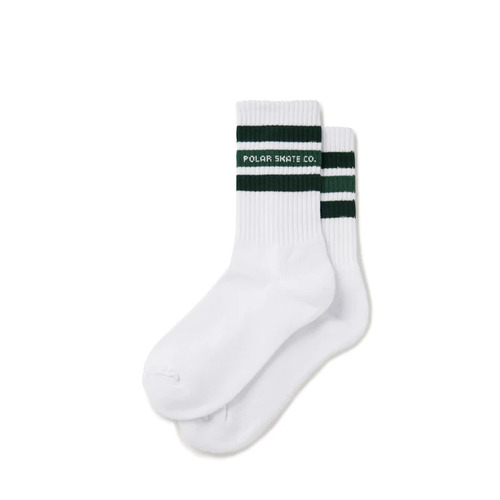 Polar Skate Co. Socks Rib Fat Stripe White/Green US 9-12