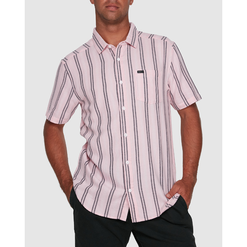 RVCA Shirt Displaced Stripe Chalky Pink [Size: Mens Medium]