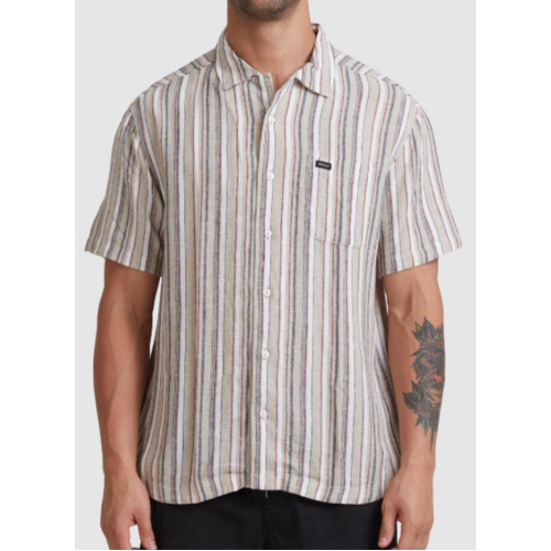 RVCA Shirt Beat Stripe Khaki [Size: Mens Medium]