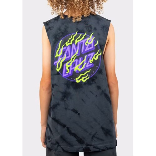 Santa Cruz Youth Muscle Inferno Stacked Strip Dot Black Tie Dye [Size: Youth 10]