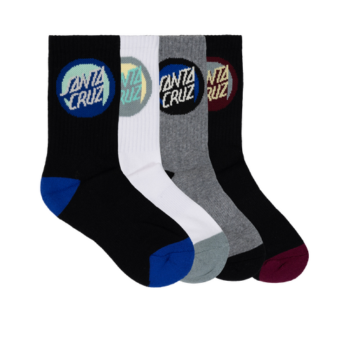 Santa Cruz Youth Socks Bold Shadow Dot Crew 4pk Black/White/Grey/Blue US 2-6