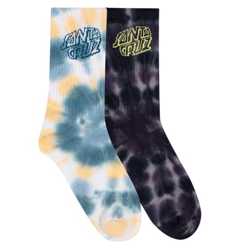 Santa Cruz Youth Socks Malba Crash Stack Crew 2pk Teal/Black Tie Dye US 2-8