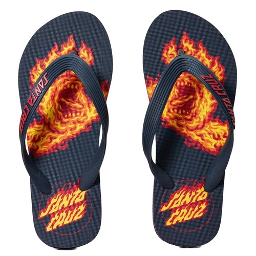 Santa Cruz Youth Thongs Flaming Hands Navy [Size: US 4]