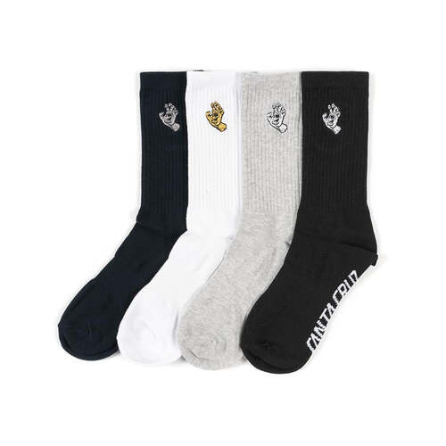 Santa Cruz Socks 4pk Mono Screaming Hand Black/White/Navy/Grey