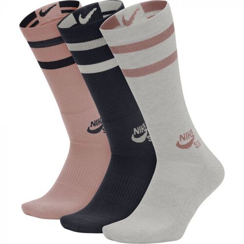 Nike SB Youth Socks Crew 3pk Multi Colour Pink/Navy/Stone US 3-5