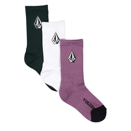 Volcom Youth Socks Full Stone 3pk Multi Purple/Green/White US 2-7