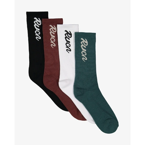 RVCA Socks Crew Seasonal 4pk Script Black/White/Green/Red
