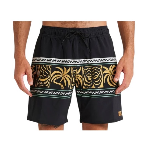 RVCA Shorts Fronds Divide Elasic Waist Black [Size: Mens Large] [Colour: Black]