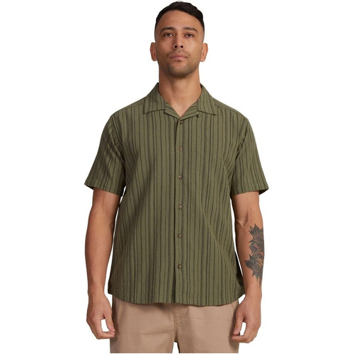 RVCA Shirt Beat Stripe Agave [Size: Mens Medium]