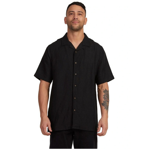 RVCA Shirt SS Black Grounds Washed Black [Size: Mens Medium]