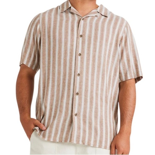 RVCA Shirt Beat Stripe Vintage Ermine [Size: Mens Large] [Colour: Brown]