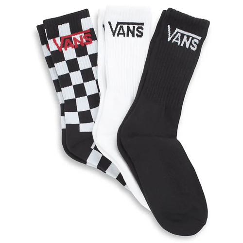 Vans Youth Socks Crew 3pk Black/White/Check US 1-6