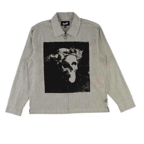 Welcome Shirt Crowned Print Oxford Black/White Stripe [Size: Mens Large] [Colour: Black]