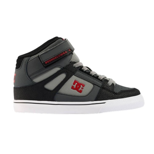 DC Youth Pure High Top Elastic Laces Velcro Grey/Black/Red [Size: US 1] [Colour: Black]