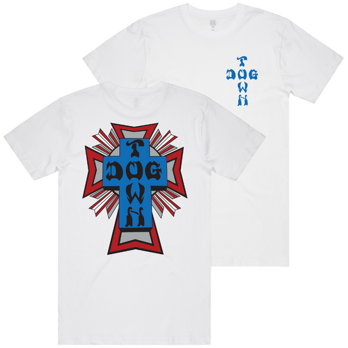 Dogtown Tee Blue/Grey/Red Logo White [Size: Mens Small]