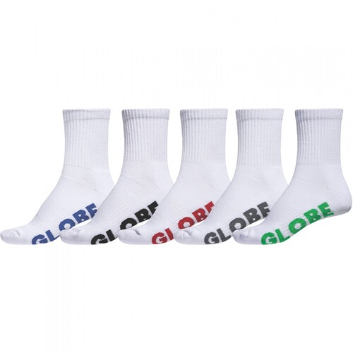 Globe Socks Crew Stealth 5pk White US 7-11